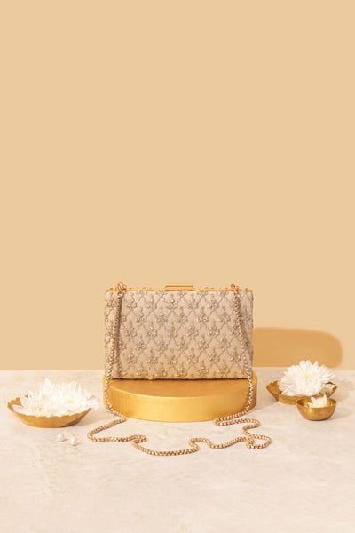 Anya Embroidered Box Clutch - Gold