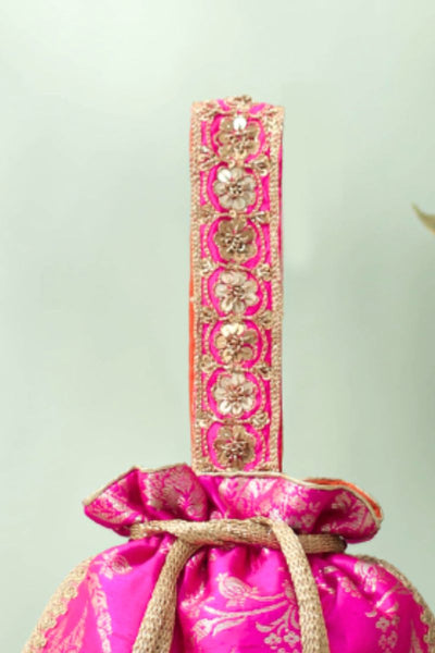 Arith Pure Raw Silk Embellished Potli - Pink