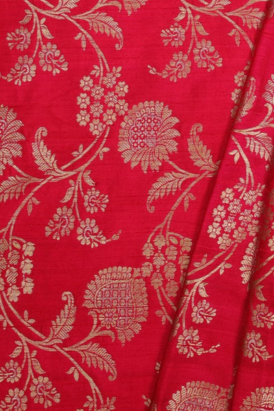 Arith Handwoven Raw Silk Gold Zari Fabric - Red