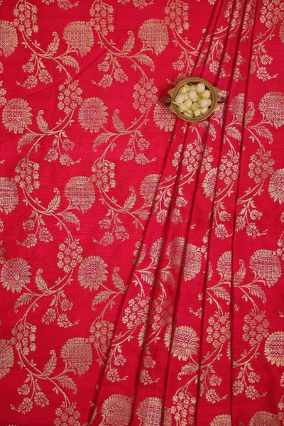 Arith Handwoven Raw Silk Gold Zari Fabric - Red