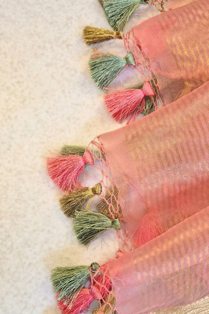 Aroha Floral Thread Embroidered Tasseled Dupatta - Pink