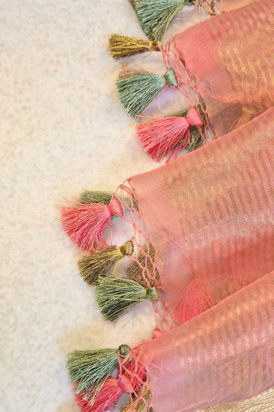 Aroha Floral Thread Embroidered Tasseled Dupatta - Pink