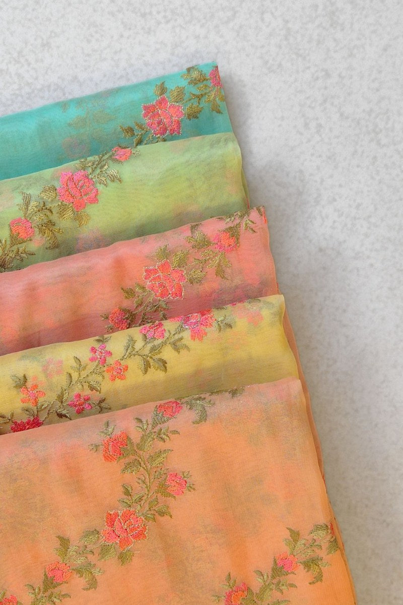 Aroha Floral Thread Embroidered Tasseled Dupatta - Coral