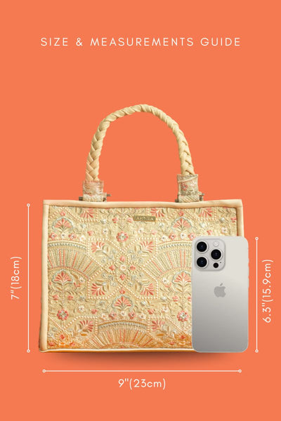 Astra thread embroidered Handbag - Beige