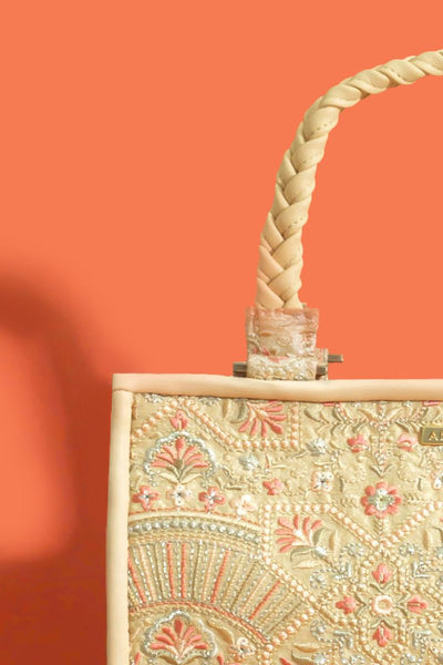 Astra thread embroidered Handbag - Beige