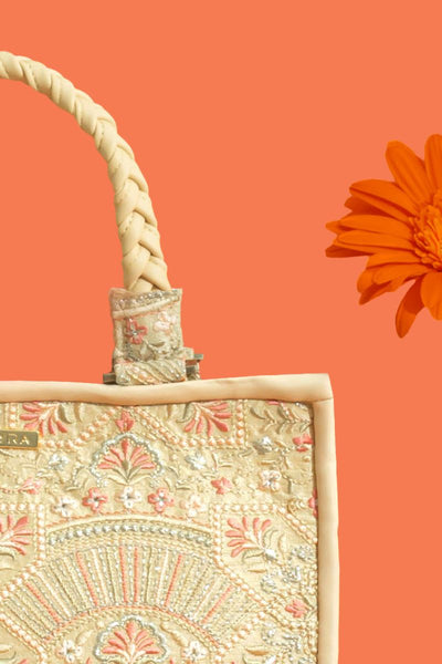 Astra thread embroidered Handbag - Beige