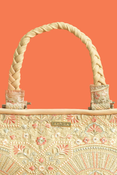 Astra thread embroidered Handbag - Beige