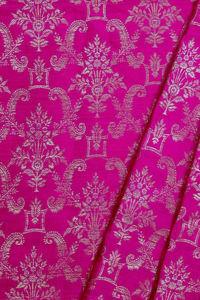 Avni Handloom Raw Silk with Gold Zari Fabric - Pink