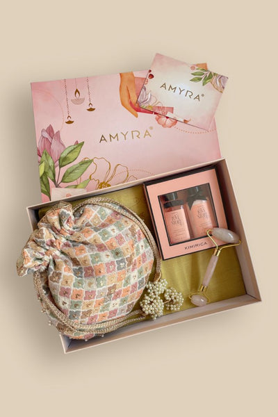 Mother's Day Hamper - Aza Pastel Embroidered Potli White - Care Box