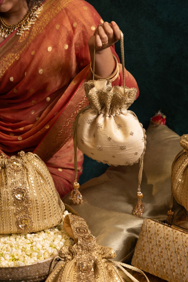 Azai Embroidered Potli - Beige