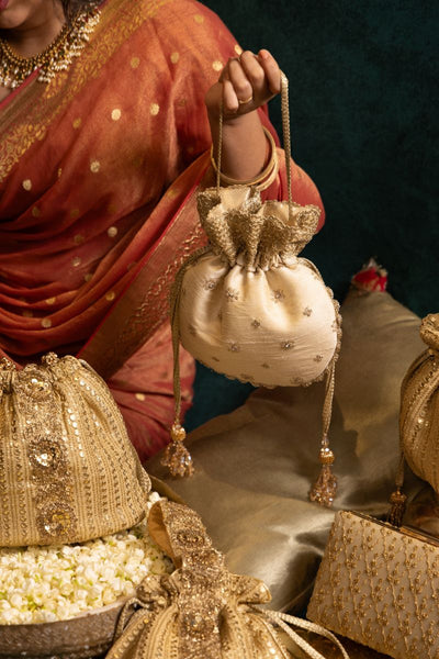 Azai Embroidered Potli - Beige