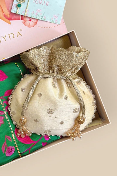 Rakhi Hamper - Azai Potli & Madhura Dark Green Dupatta Box