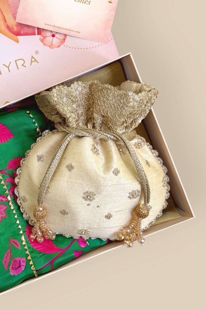 Gift Hamper - Azai Potli & Madhura Dark Green Dupatta Box