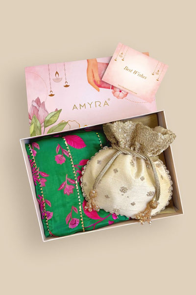 Gift Hamper - Azai Potli & Madhura Dark Green Dupatta Box