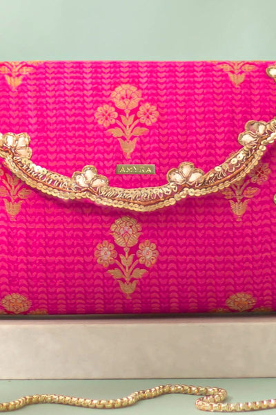 Baahar Pure Silk Flapover Clutch - Pink