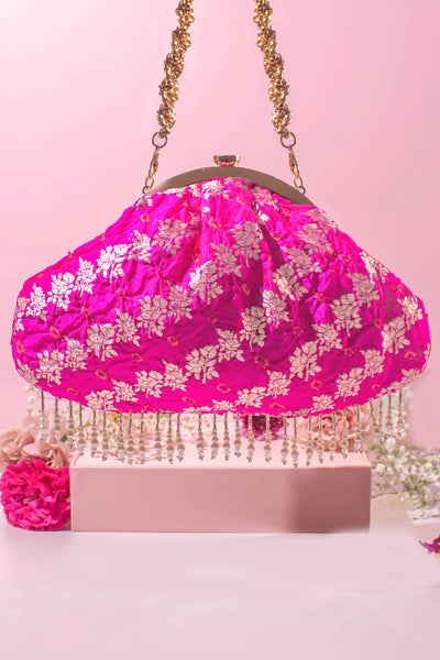 AMYRA Bandhani pure silk vintage purse - Hot Pink