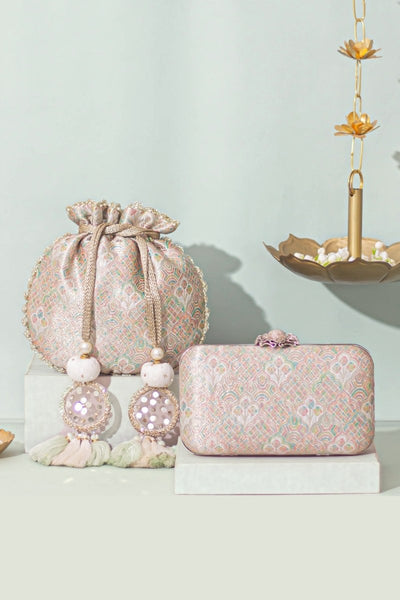 Chakori Pure Banarasi Silk Box Clutch - Multicolor