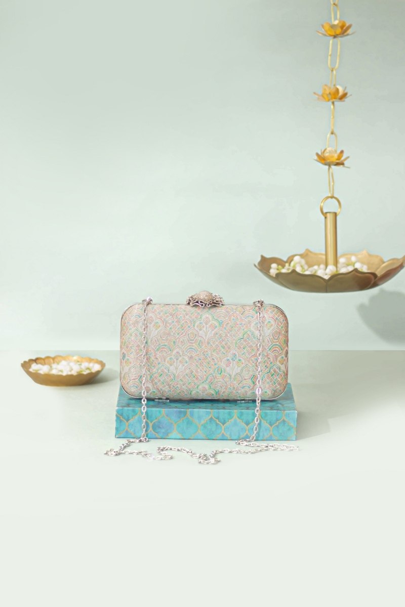 Chakori Pure Banarasi Silk Box Clutch - Multicolor