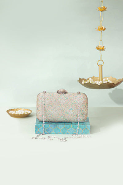 Chakori Pure Banarasi Silk Box Clutch - Multicolor