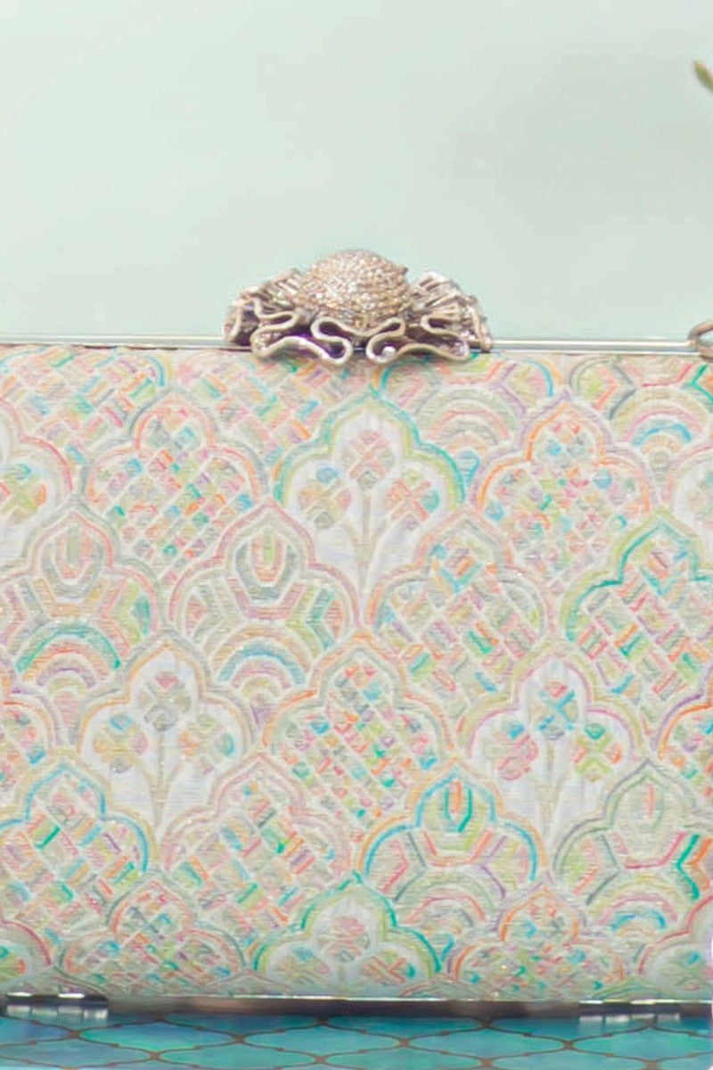 Chakori Pure Banarasi Silk Box Clutch - Multicolor