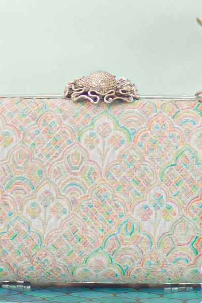 Chakori Pure Banarasi Silk Box Clutch - Multicolor