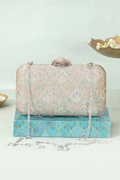 Chakori Pure Banarasi Silk Box Clutch - Multicolor