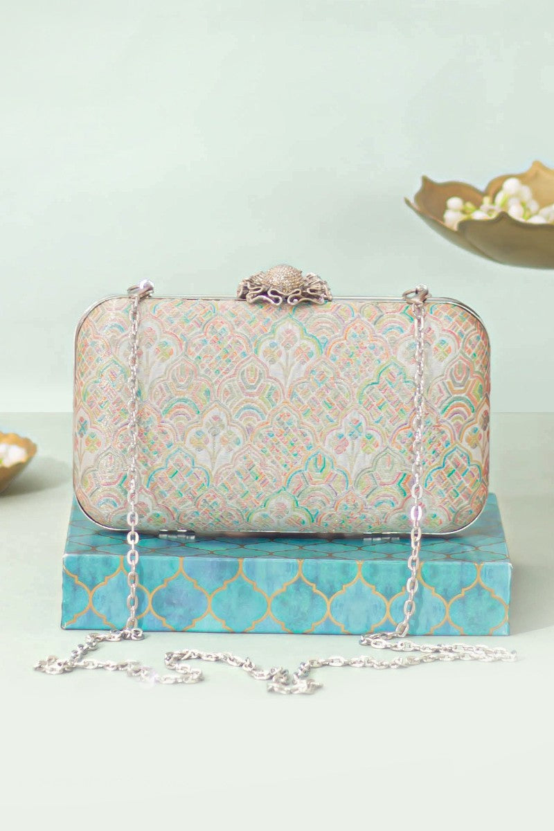 Chakori Pure Banarasi Silk Box Clutch - Multicolor