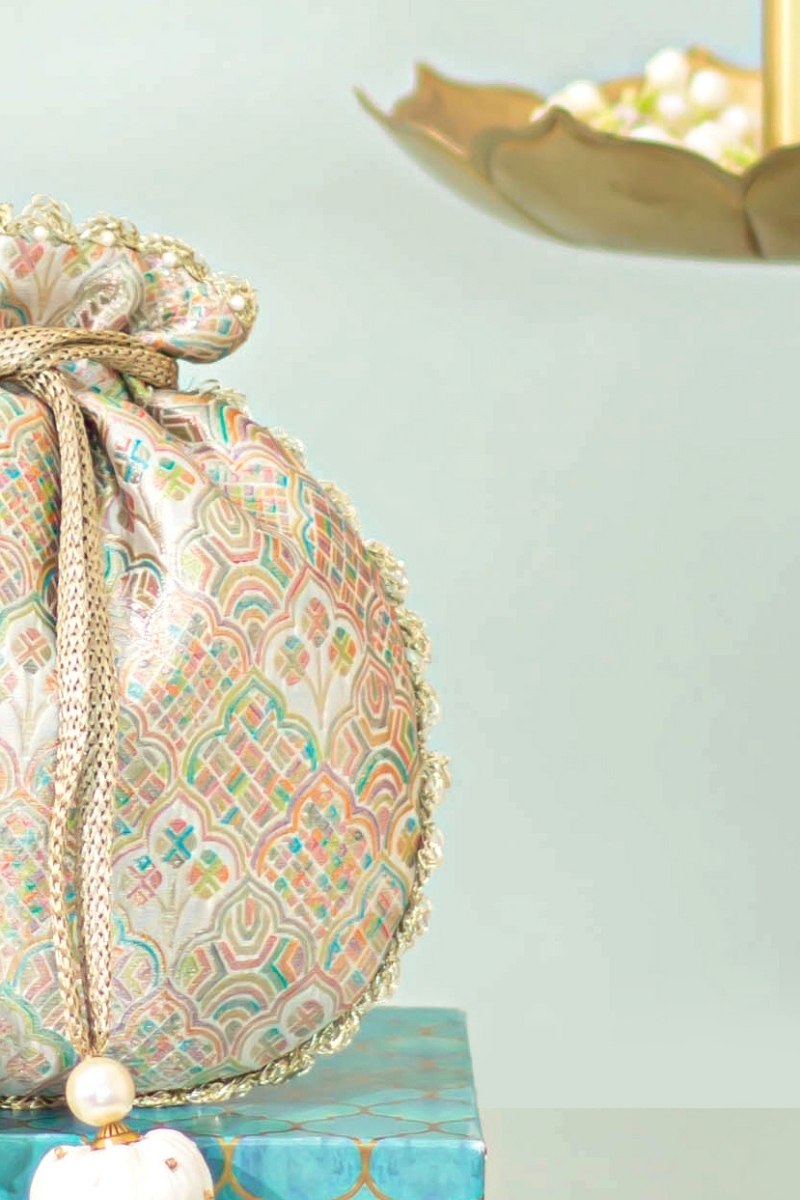 Chakori Pure Banarasi Silk Potli - Multicolor