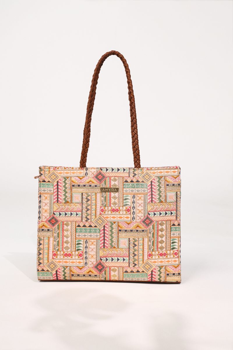 Cora Embroidered Multicolor Box Tote Bag