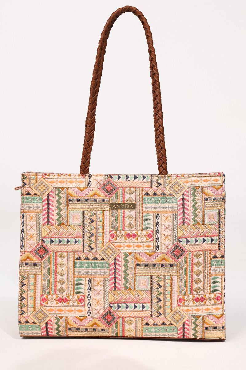 Cora Embroidered Multicolor Box Tote Bag