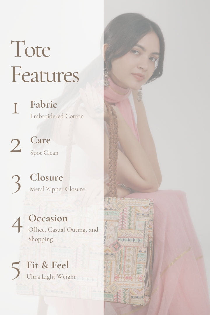 Cora Embroidered Multicolor Box Tote Bag