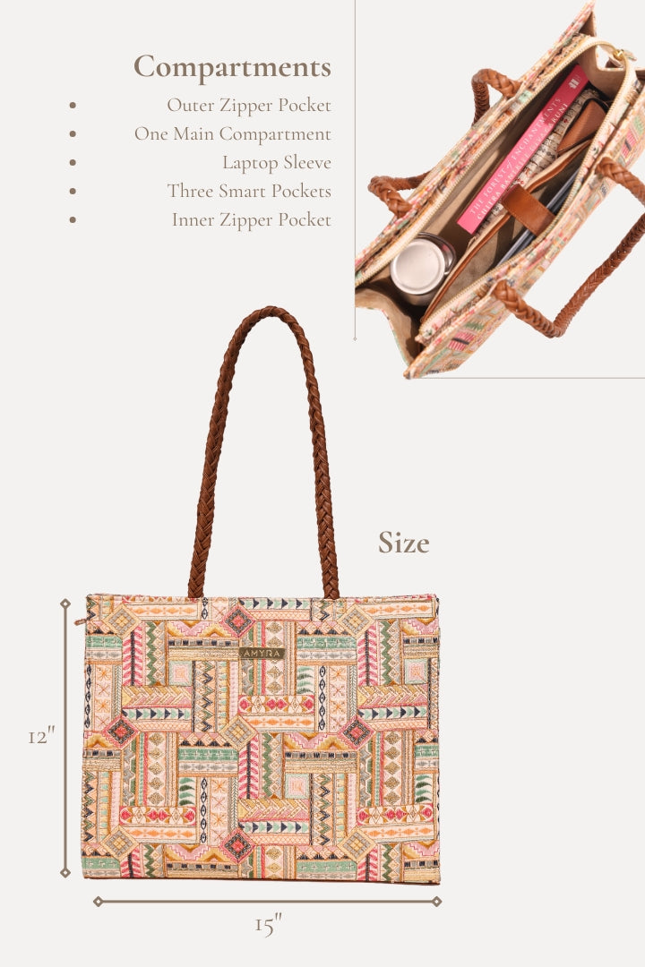 Cora Embroidered Multicolor Box Tote Bag