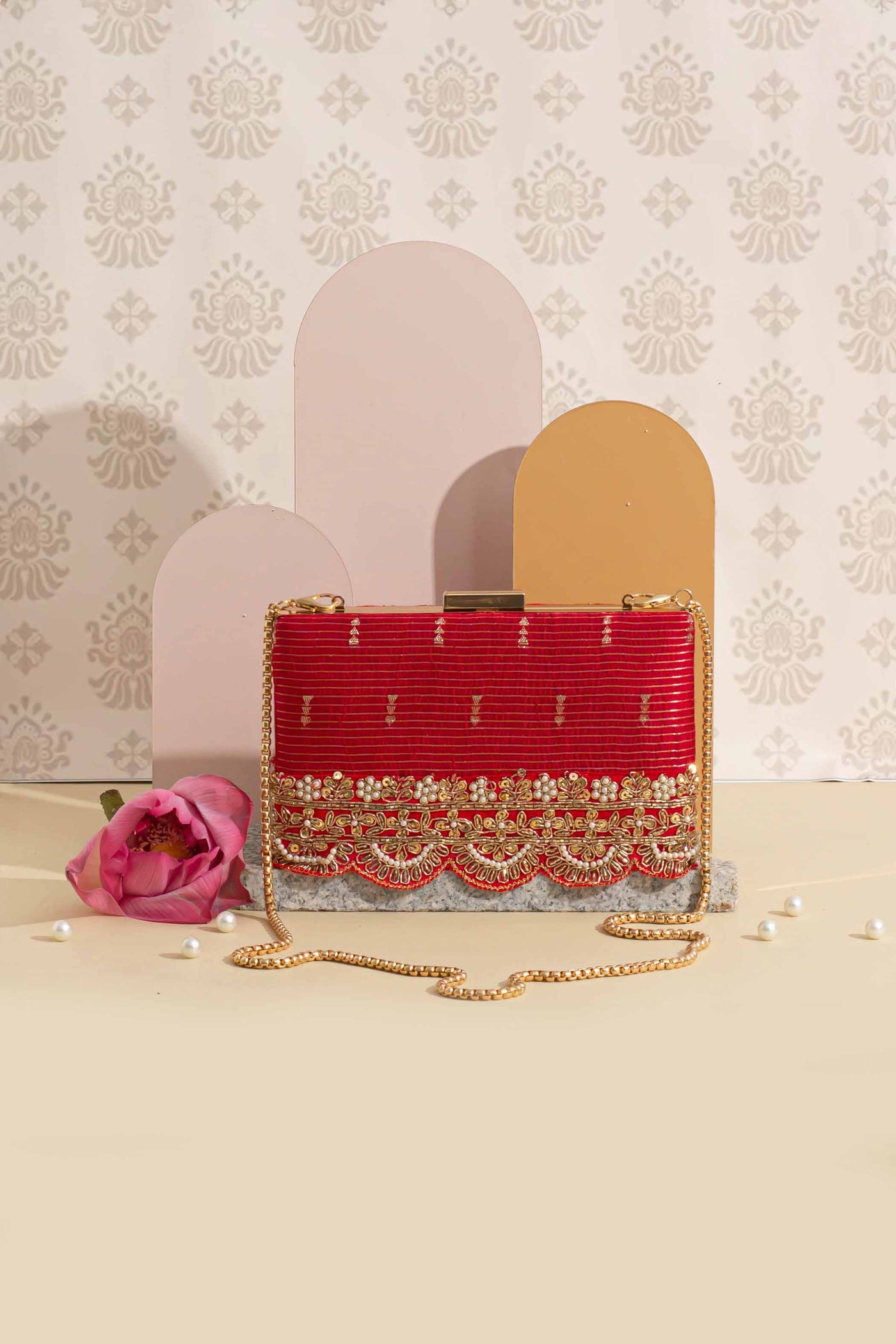 Tari silk Box Clutch - Deep Red
