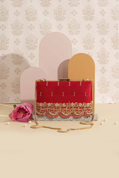 Tari silk Box Clutch - Deep Red