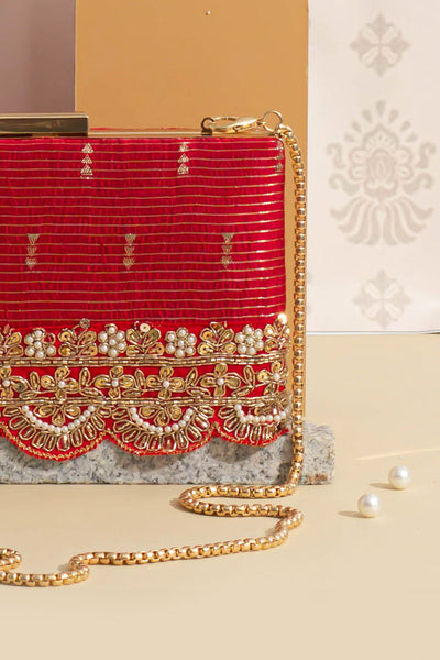 Tari silk Box Clutch - Deep Red