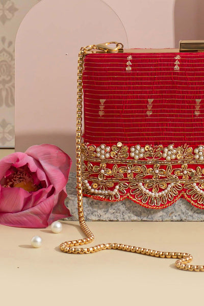 Tari silk Box Clutch - Deep Red