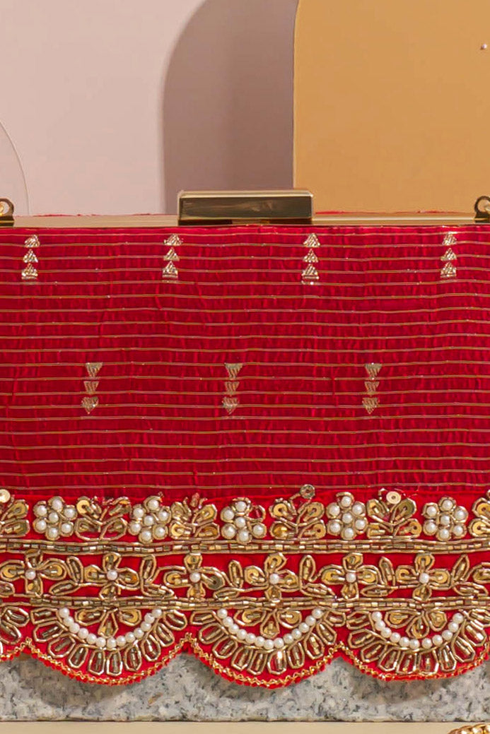 Tari silk Box Clutch - Deep Red