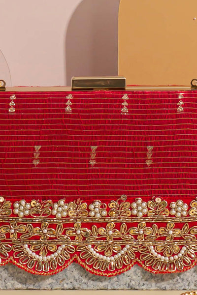 Tari silk Box Clutch - Deep Red