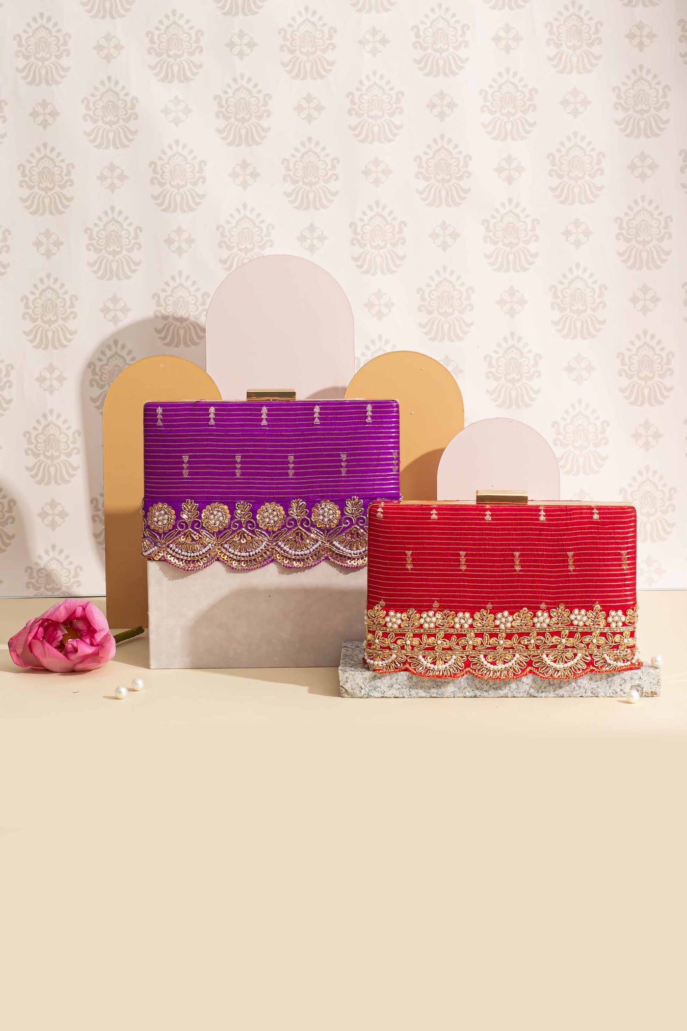 Tari silk Box Clutch - Deep Red