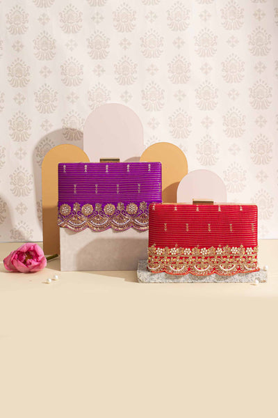Tari silk Box Clutch - Deep Red