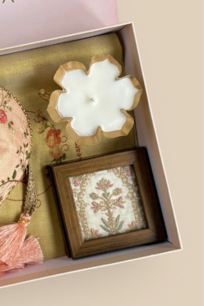 Diwali Gift Hamper - Floral Creeper Peach potli - Home & Candle Box