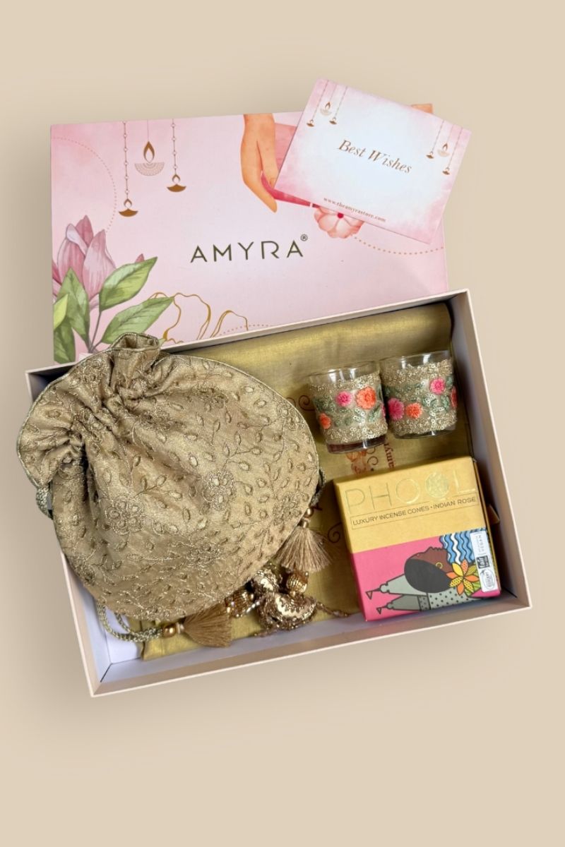 Diwali Gift Hamper - Tarang Gold potli - Fragrance & Candle Box