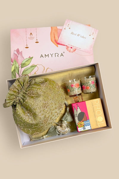 Diwali Gift Hamper - Tarang Green potli - Fragrance & Candle Box