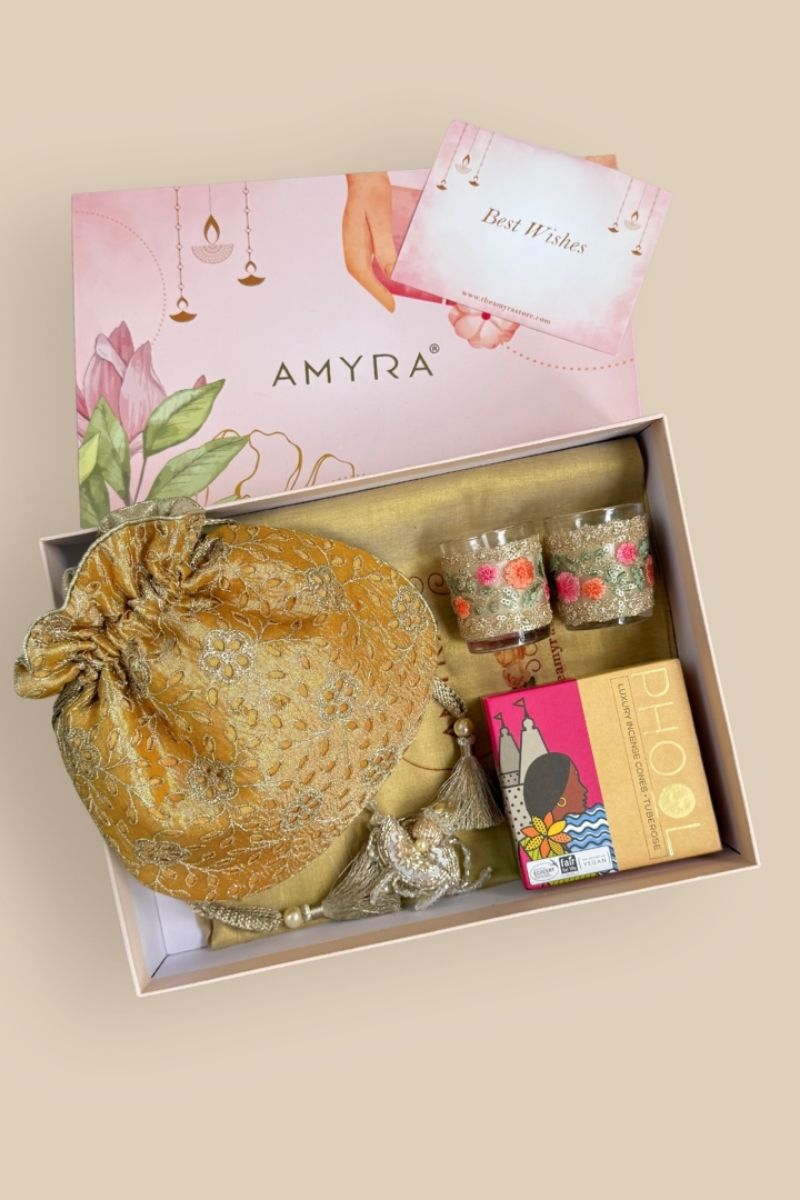 Diwali Gift Hamper - Tarang Mustard potli - Fragrance & Candle Box