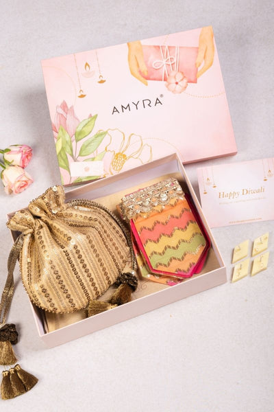 Gift Hamper - Antique Gold Potli - Home and Candle Box
