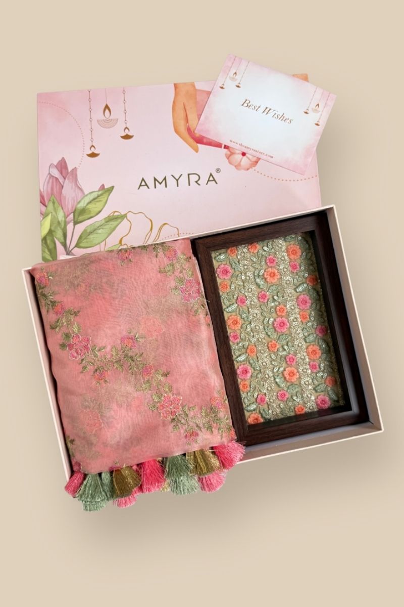 Diwali Hamper - Aroha Coral Dupatta & Home Box