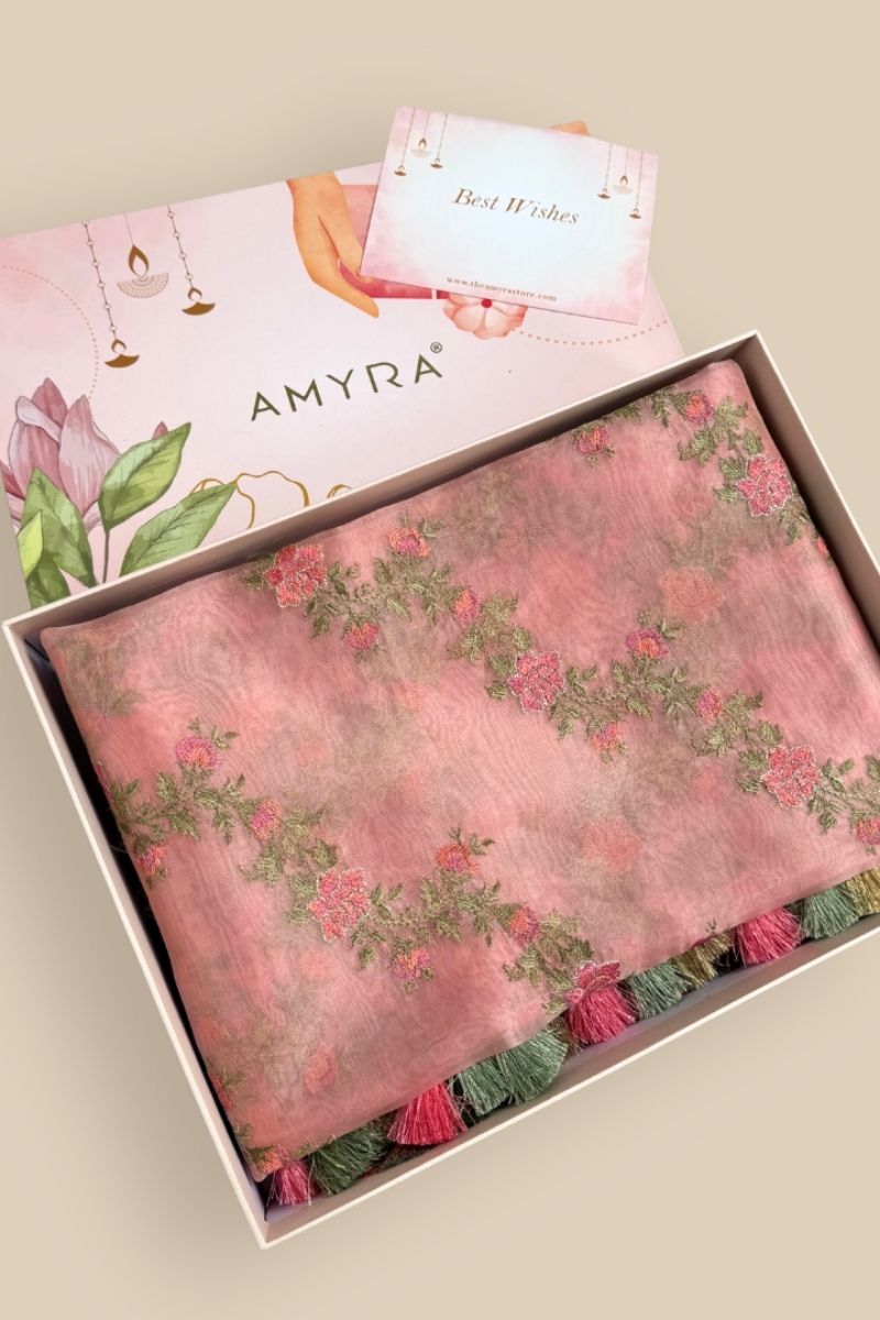 Diwali Hamper - Aroha Coral Dupatta & Home Box
