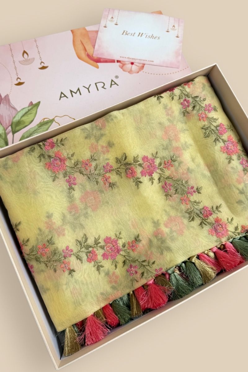 Diwali Hamper - Aroha Yellow Dupatta & Home Box