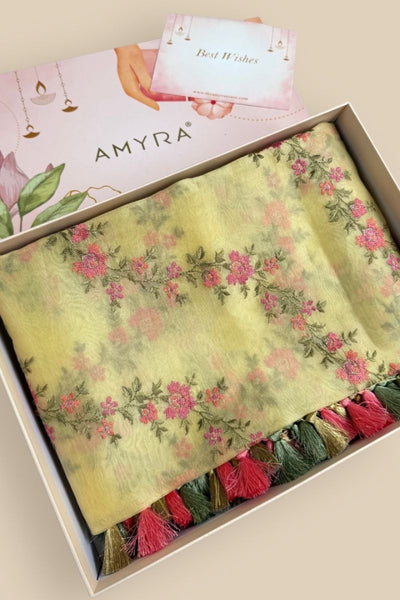 Diwali Hamper - Aroha Yellow Dupatta & Home Box