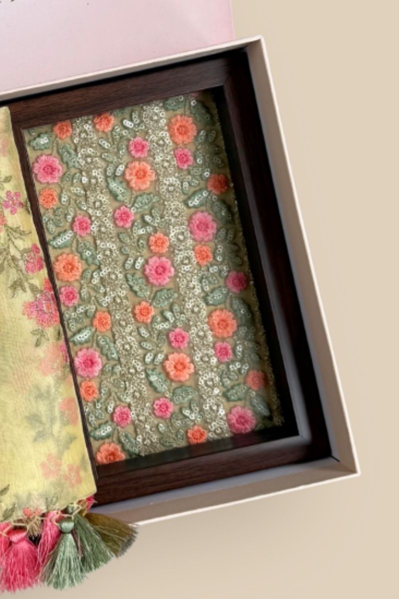 Diwali Hamper - Aroha Yellow Dupatta & Home Box